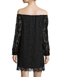 Dentelle Lace Off-the-Shoulder Shift Dress, Black