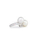 Platinum South Sea Pearl & Round Diamond Ring, Size 6.5