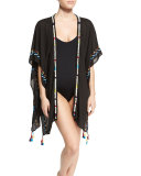 Beach Blanket Embroidered-Trim Poncho Coverup, Black