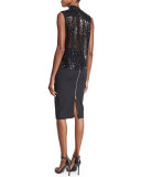 Sleeveless Embellished Draped Top, Black