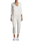 Straight-Leg Striped Sweatpants, Heather Gray/Oatmeal