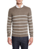 Cashmere-Cotton Striped Crewneck Sweater