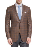 Plaid Wool Two-Button Sport Coat, Cognac