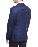 Plaid Two-Button Wool Jacket, Navy