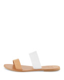 Sable Two-Tone Flat Sandal Slide, White/Natural