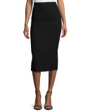 Wool-Blend Pencil Midi Skirt, Black