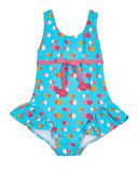 One-Piece Ruffle Fish-Print Swimsuit, Multicolor, Size 2T-4T