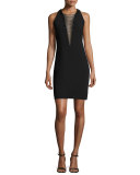 Sleeveless Illusion Beaded V-Neck Cocktail Dress 