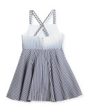 Ombre Stripe Poplin Fit-and-Flare Dress, Blue, Size 4-7