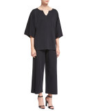 Pima Kimono-Sleeve Tunic, Black