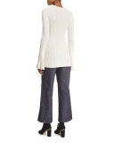 Bell-Sleeve Ribbed Pullover Top, Champagne