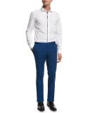 Slim-Straight Flat-Front Trousers, Bright Teal