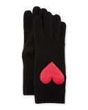 Cashmere Heart Tech Gloves, Black/Pink