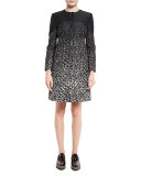 Leopard-Print Jewel-Neck Coat, Black/Gold