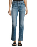 Distressed Faded Straight-Leg Jeans, Light Blue