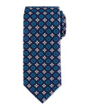 Floral Square Foulard Silk Tie, Navy
