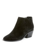 Barlow Suede Pointed-Toe Bootie, Black