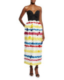 Strapless Striped 3D-Floral Gown, Multi