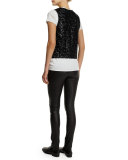 Emile Sequin Open-Front Vest, Noir