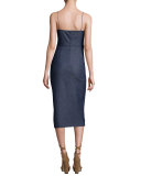 Sleeveless Chambray Front-Slit Midi Dress, Denim