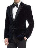 M-Line Plaid Velvet Satin-Lapel Jacket