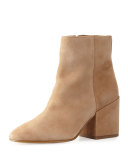 Taye Suede Chunky-Heel Bootie, Golden Caramel