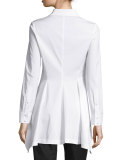 Flared-Hem Long-Sleeve Blouse, White