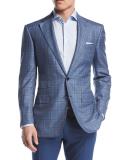 Windowpane Two-Button Sport Coat, Blue