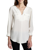 Marlo Silk Double-Pocket Top, Porcelain