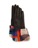 Patchwork Fur-Cuff Gloves, Black/Blue/Multicolor