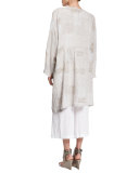 Round-Neck Long Coat with Pleated Panels, Hessian