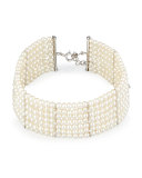 Seven-Strand Pearl Choker Necklace with Diamonds