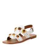 Chalk Embellished Flat Sandal, White