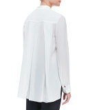 Long-Sleeve Collared Blouse, White