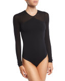 Nature Long-Sleeve Bodysuit, Black