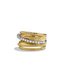 Crossover Wide Ring with Diamonds in Gold