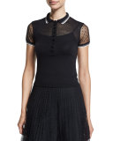 Sheer-Sleeve Knit Polo Shirt