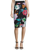 Paper Floral-Print Midi Skirt, Black