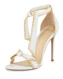 Clarita Whipstitch Leather Sandal, White/Natural