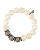 12mm Bone & Triple Pave Diamond Beaded Bracelet with Rondelles