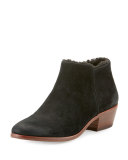 Petty Suede Faux-Shearling Ankle Boot, Black