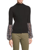 Moon Ribbed Mixed-Media Sweater, Black