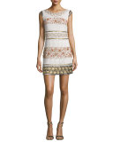 Cap-Sleeve Beaded Lace Mini Dress, Antique Ivory