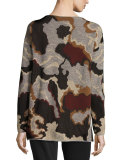 Metallic Camo Jacquard Wool Sweater, Light Nickel Multi