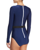 UPF 50 Long-Sleeve One-Piece Swimsuit, Navy 