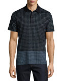Block-Print Polo Shirt, Light Steel Blue