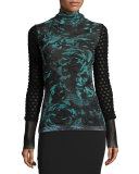 Long-Sleeve Rose-Print Turtleneck Top, Universo 