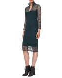 Eve Crocheted Bracelet-Sleeve Shirtdress, Black