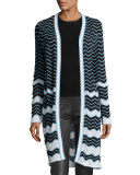 Long Cotton-Blend Zigzag Cardigan, Black