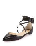 Suzanna Leather Crisscross Red Sole Flat, Black